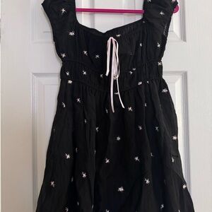 Cider Black Dress with Pink Embroidery